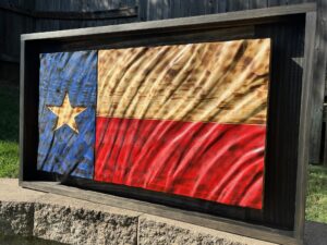 3D Wavy Wood Torched Texas Flag with Frame – Torched Finish