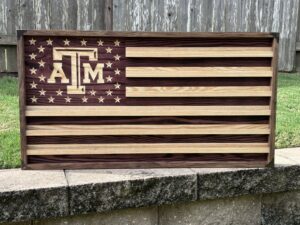 Texas A&M Aggie Challenge Coin Flag with Walnut Frame